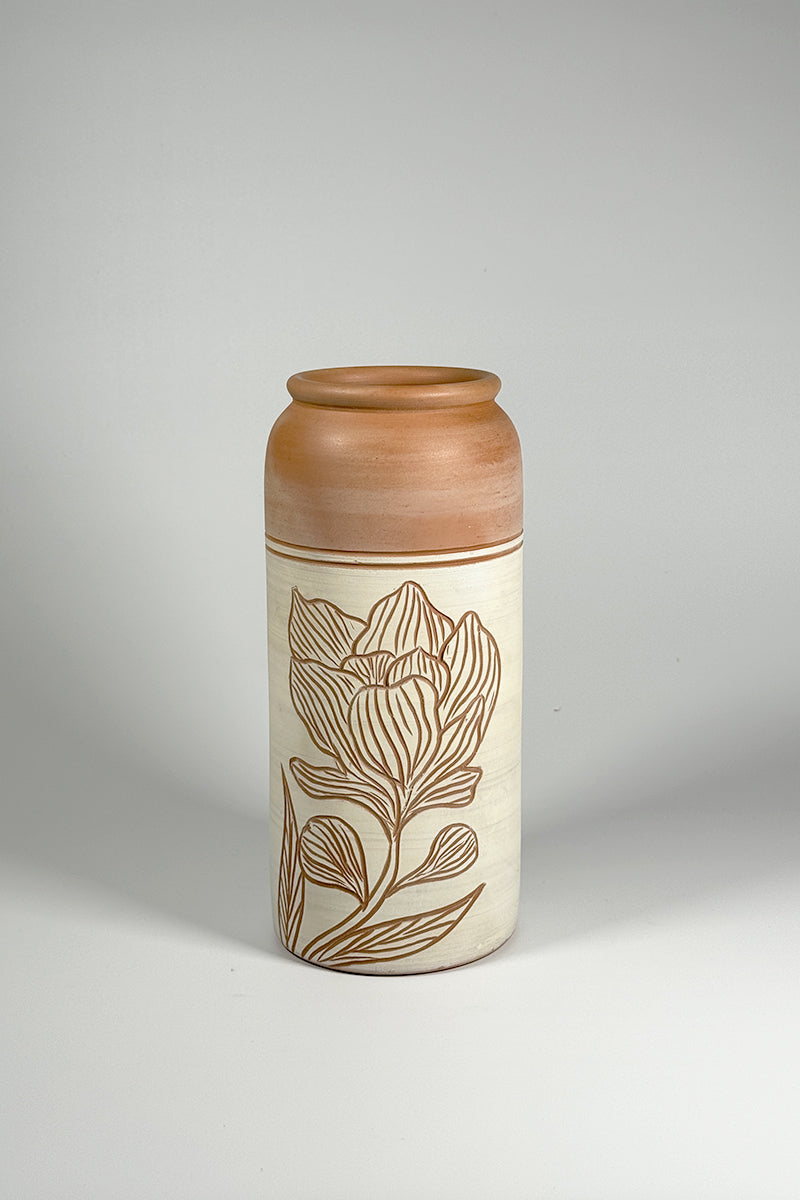 Floral Grace Terracotta Vase