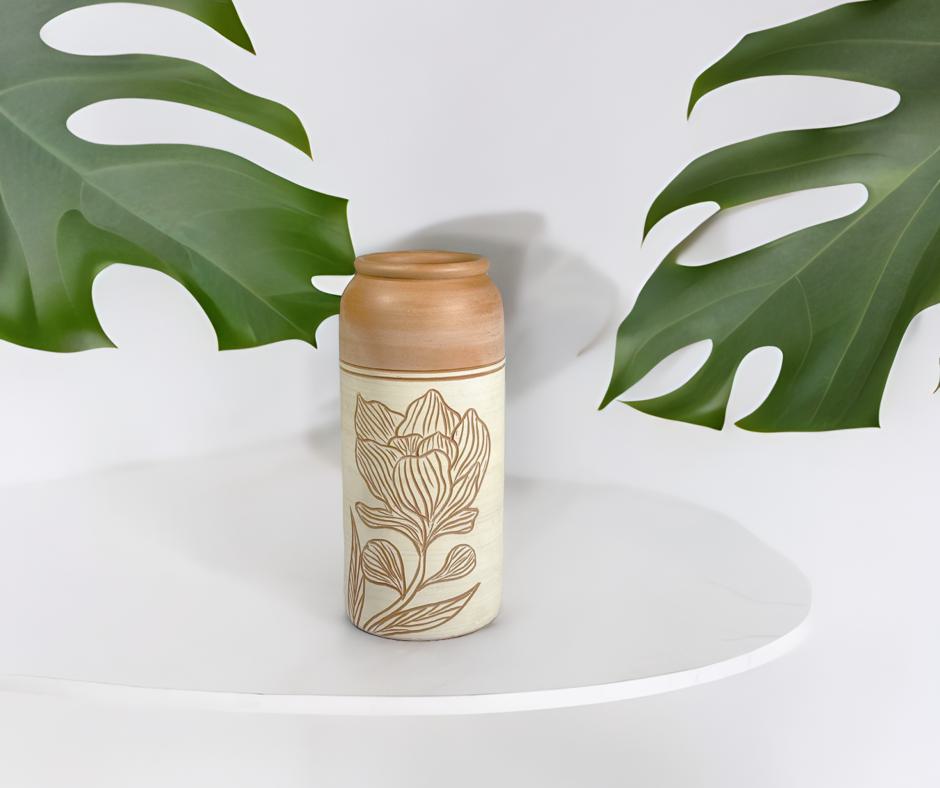 Floral Grace Terracotta Vase
