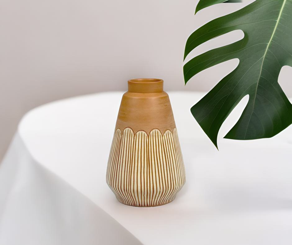 Scalloped Elegance Terracotta Vase