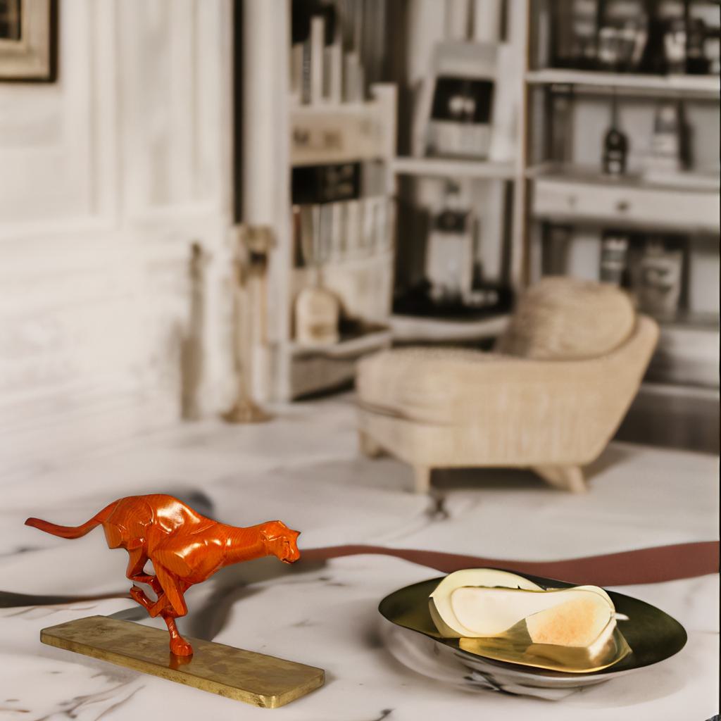 Graceful Wooden Cheetah Sculpture