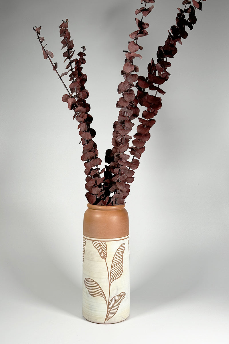 Leaf Elegance Terracotta Vase