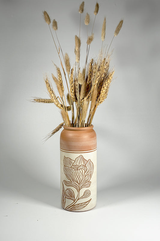 Floral Grace Terracotta Vase