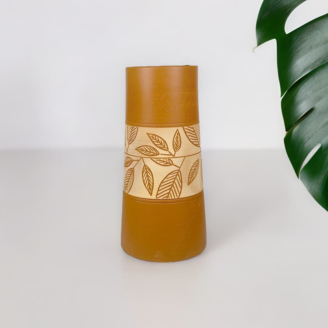 Rustic Leaf Terracotta Vase