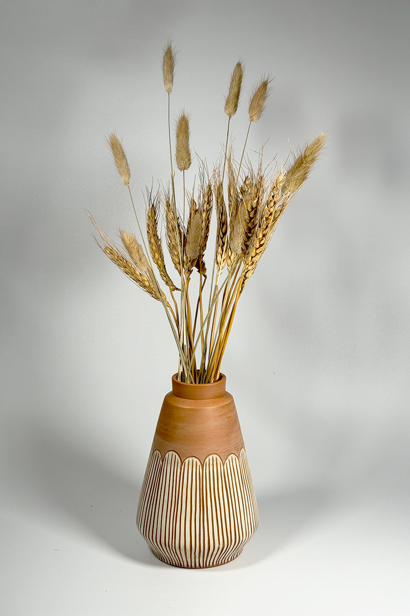 Scalloped Elegance Terracotta Vase