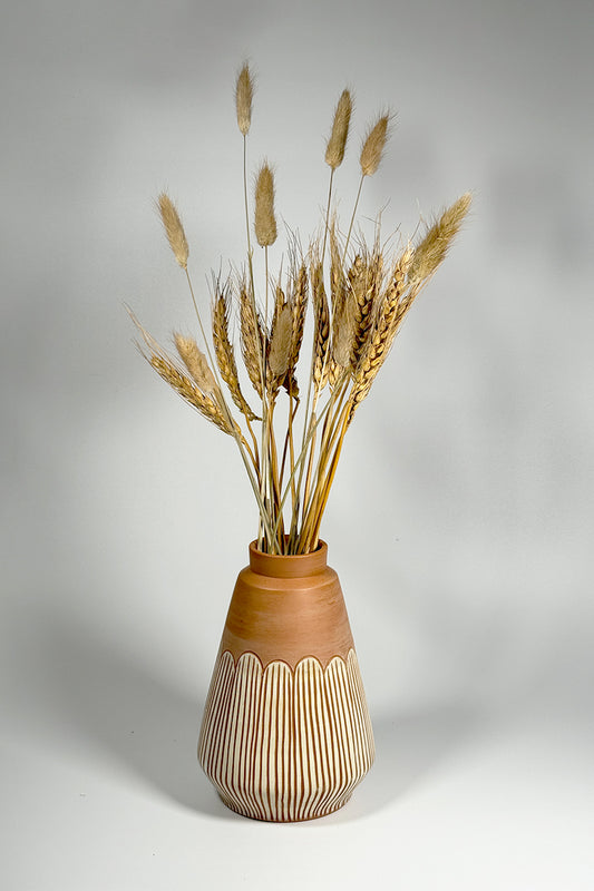 Scalloped Elegance Terracotta Vase