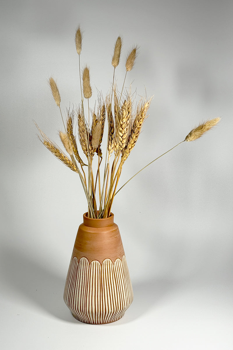 Scalloped Elegance Terracotta Vase