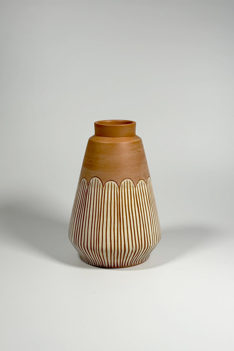 Scalloped Elegance Terracotta Vase