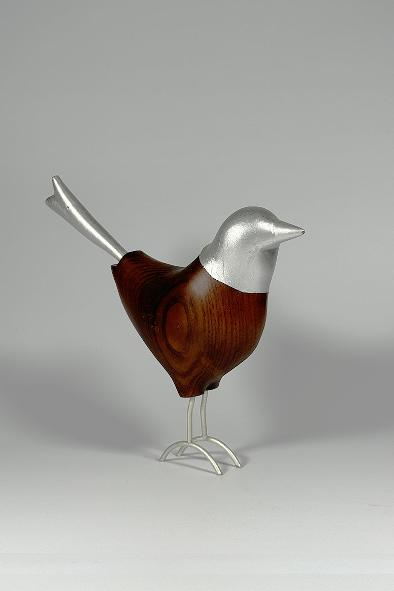 Silver Accent Wooden Bird
