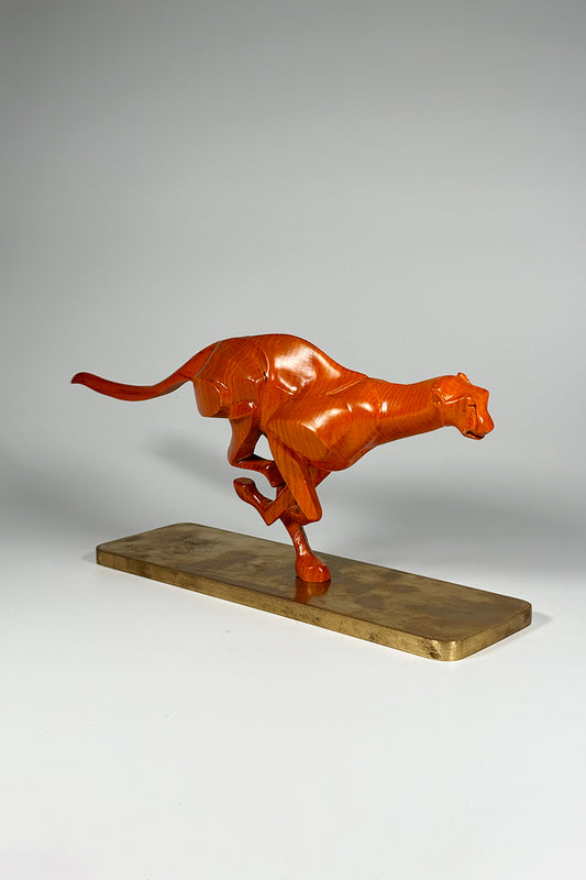 Graceful Wooden Cheetah Sculpture