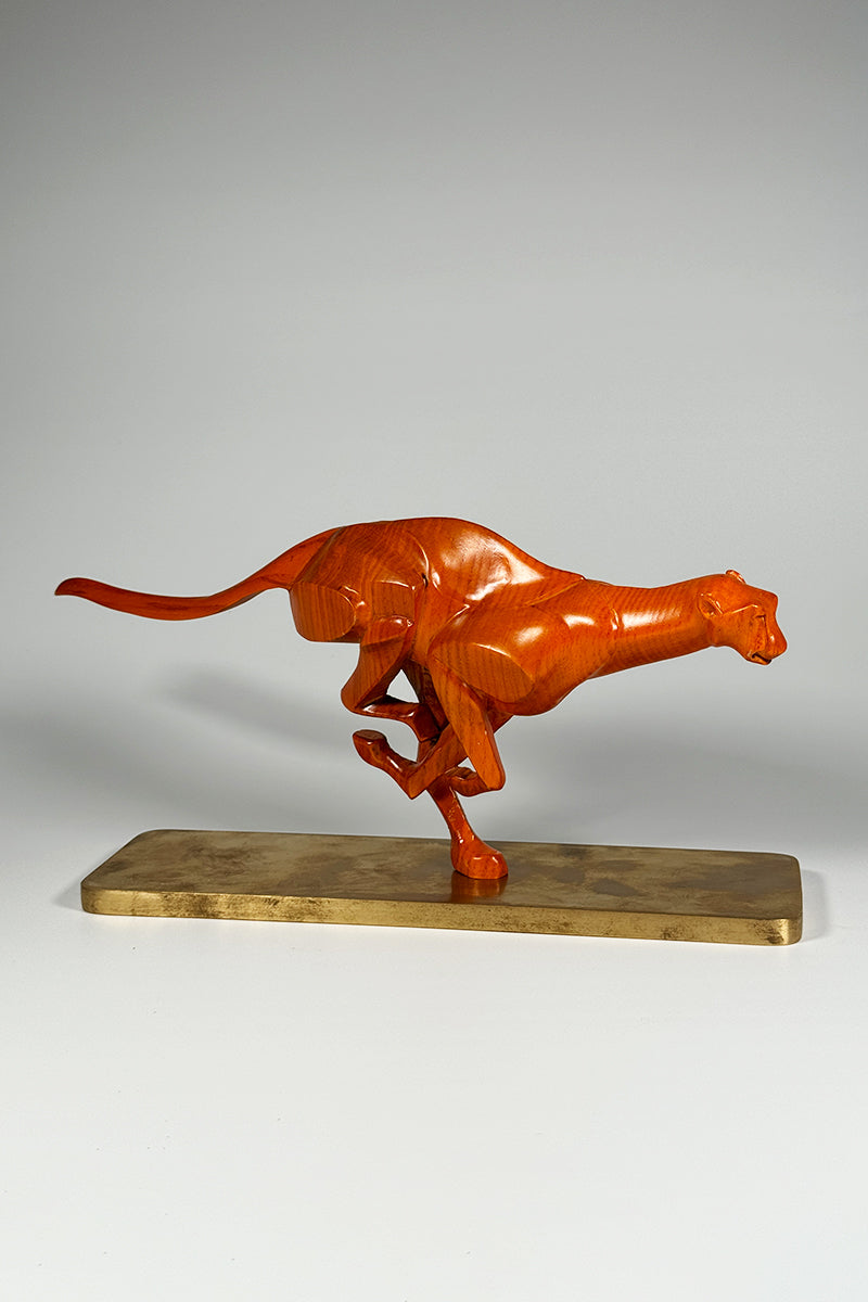 Graceful Wooden Cheetah Sculpture
