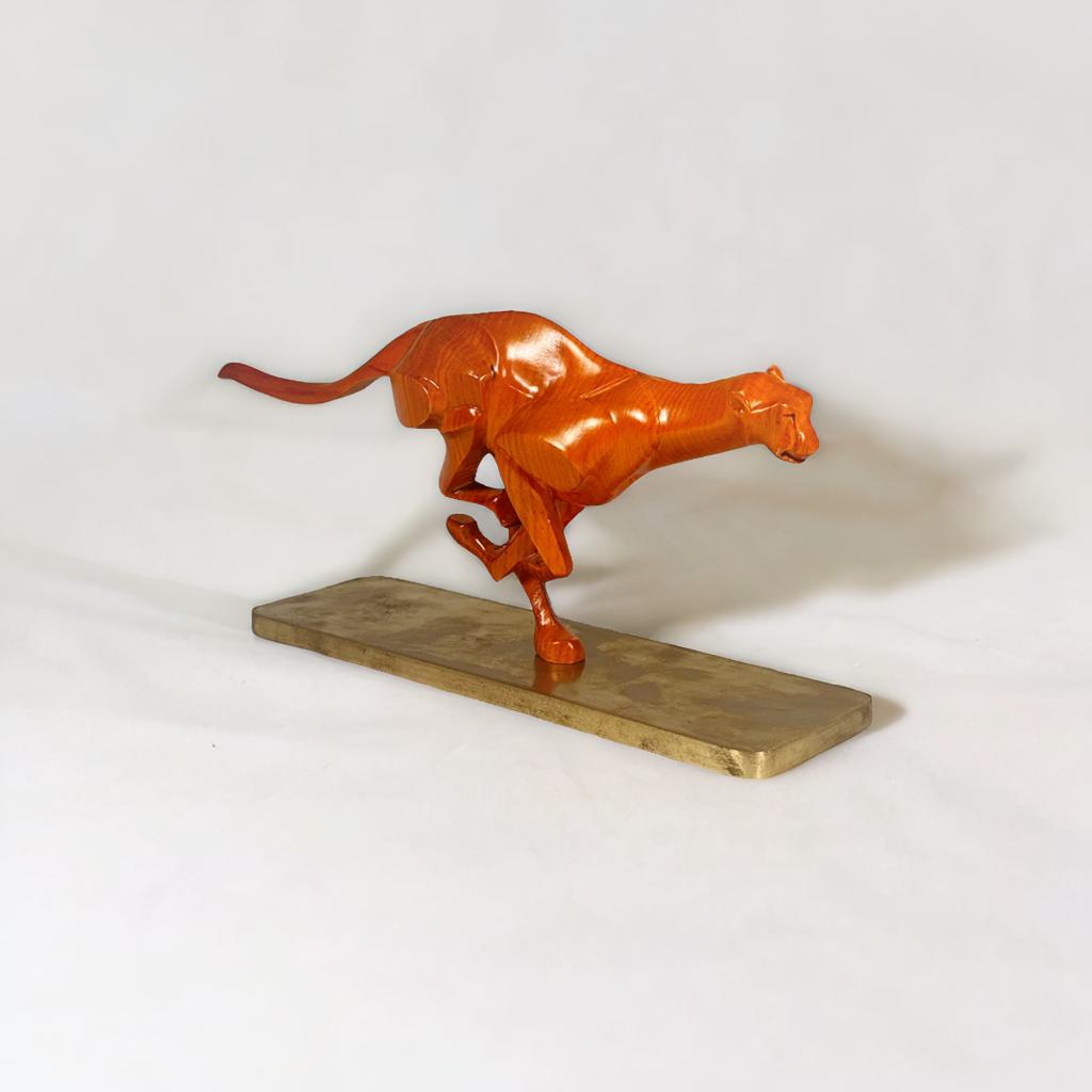 Graceful Wooden Cheetah Sculpture